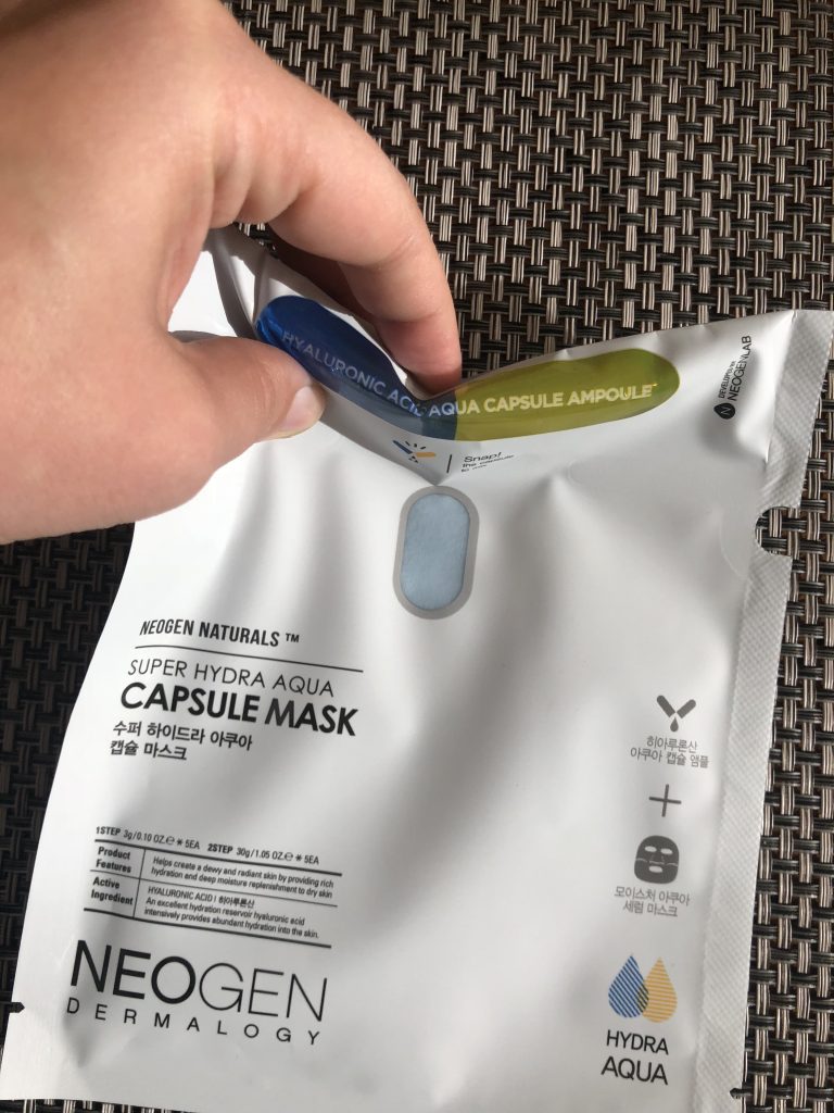 place your hands on the top of the sheet mask where the capsule